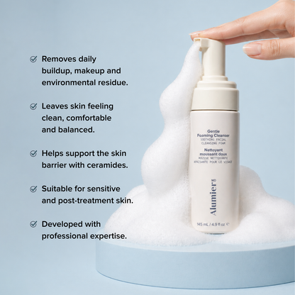 Gentle Foaming Cleanser bottle with key benefits